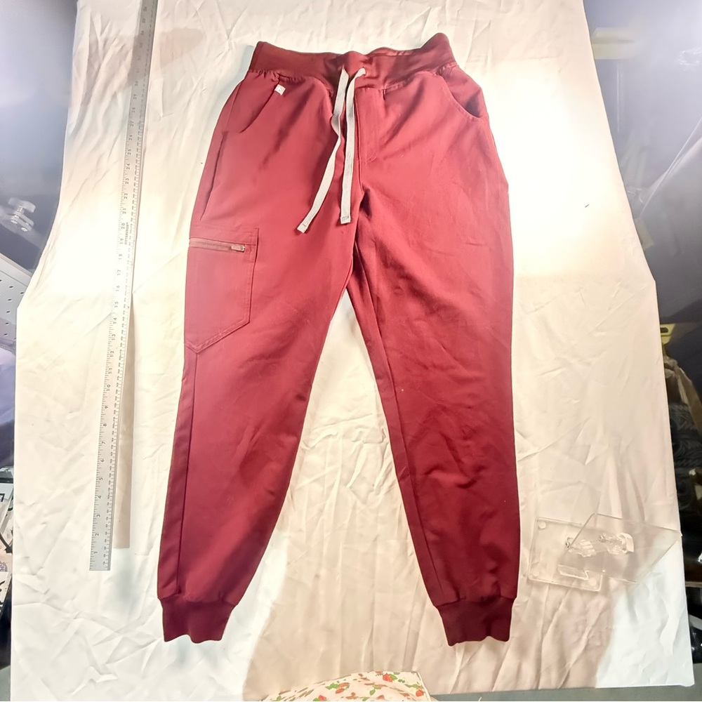 Figs Maroon Jogger Pants with White Drawstring